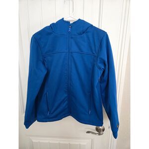 The Earth Gear Youth 14/16 Blue Softshell Fleece Lined Hooded Jacket Full Zip